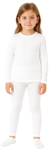 Completo Intimo Termico Bambina Invernale Maglia e Leggings Foderati in Pile, Caldo, Elasticizzato, Morbido e Traspirante (Bianco, L)