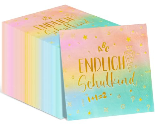 40 Stück Servietten Einschulung Einschulung Deko Mädchen Junge, Schulkind Servietten Schulanfang Tischdeko Papierservietten Schulanfang Deko