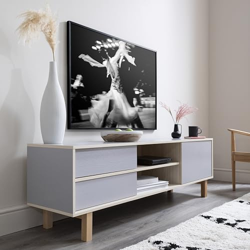 Järstorp TV Unit Television Stand Sideboard in Grey & Oak Finish