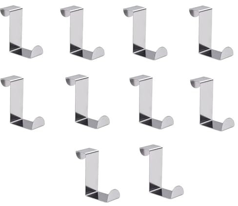 BinPhorm Over Door Hooks,10 PCS Heavy Duty Over Door Hanger Stainless Steel Coat Hooks Cupboard and Drawer Hooks for Bedroom Bathroom Kitchen Wardrobe