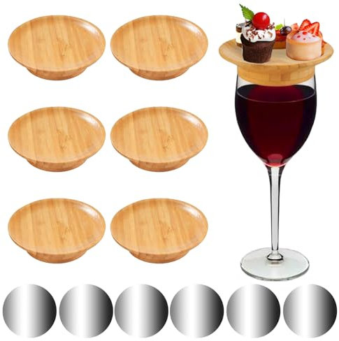 6 Piezas Wine Glass Charcuterie Topper, Charcuterie Wine Glass Topper, Tapa de Vidrio para Charcutería, Bandejas de Madera para Copas de Vino para Aperitivos, Postres, Hogar, Restaurantes y Bares