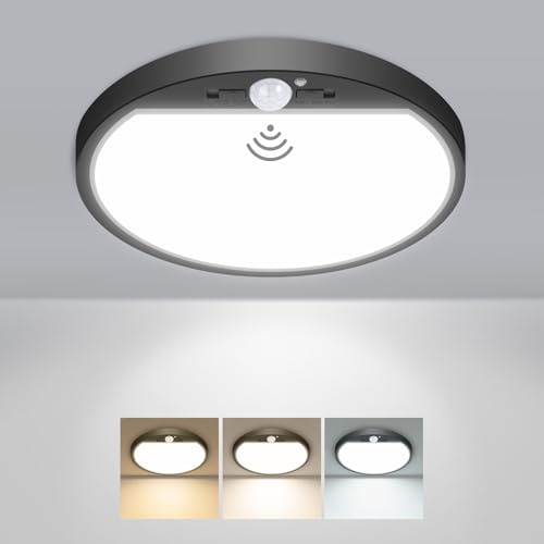 slochi Lampe Deckenlampe mit Bewegungsmelder Innen, 15W 1500LM LED Deckenleuchte mit Bewegungsmelder, 3000K/4000K/6500K Rund Sensor Licht für Flur Treppe Küche Balkon Abstellraum Keller, Ø18CM