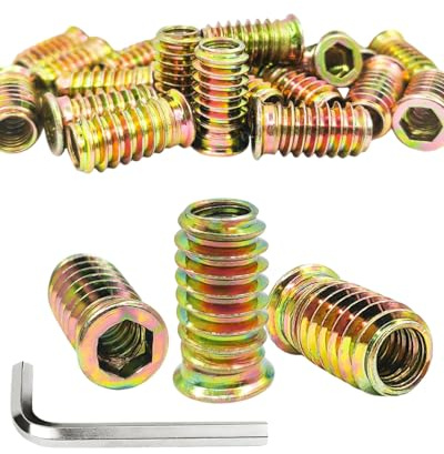 KGDUYC 20 Stück Rampamuffe M8x25mm - Hülsenmutter M8 Hex Innensechskant Gewindehülse Einschraubmutter M8 Gewindeadapter Innensechskant Gewindehülse, Einschraubgewinde Holz für Holzmöbel