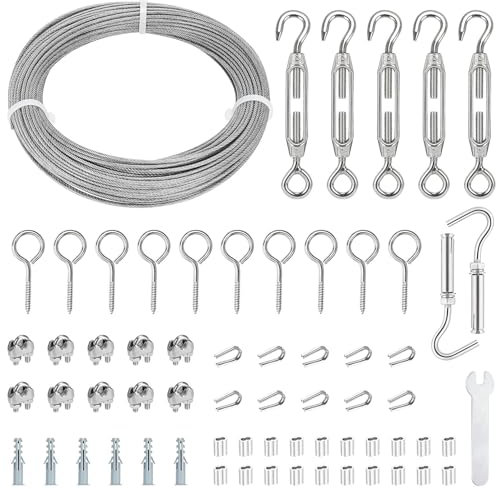 TooTaci Garden Wire for Climbing Plants, 30M 2mm Stainless Steel Wire Kit with PVC Coating and Turnbuckles, Perfect for Outdoor String Lights, Trellis, and Fences