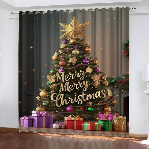YZQGLHP Gardinen Weihnachtsbaum Vorhänge Weihnachten Verdunklungsvorhänge Schiebe Schallschutz Vorhang mit Ösen für Schlafzimmer Wohnzimmer H245 x B140 cm 2 teiliges Set