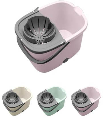 JARDIN202 - Cubo de Fregona Ergonómico de 16 litros con 3 Ruedas - Colores Crema, Rosa y Verde - Ideal para Limpieza Doméstica | Rosa