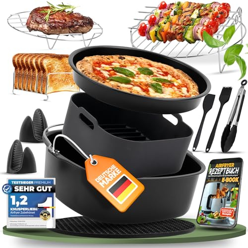 KNUSPERLIEBE 18 tlg. Set Heißluftfritteuse Zubehör für COSORI Turbo Tower Pro Smart 10,8L - COSORI Turboblaze 6L, 5,5L - Airfryer Zubehör für Philips Airfryer XXL 6,2L, 7,2L, 8,3L, Ninja 4,7L, 6,2L,