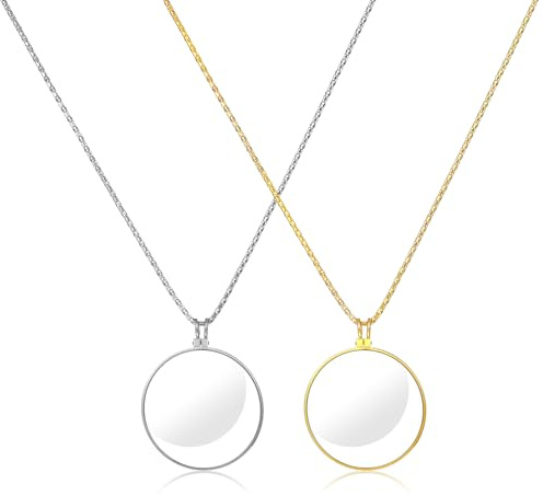 Yuanchu 2 Stücke Monokel Lupe 5X Halskette Mini Portable Metall Lupe mit Kette Anhänger - Glaslinse für Lesen von Büchern, Zeitungen, Arbeit oder Reisen in 2 Farben