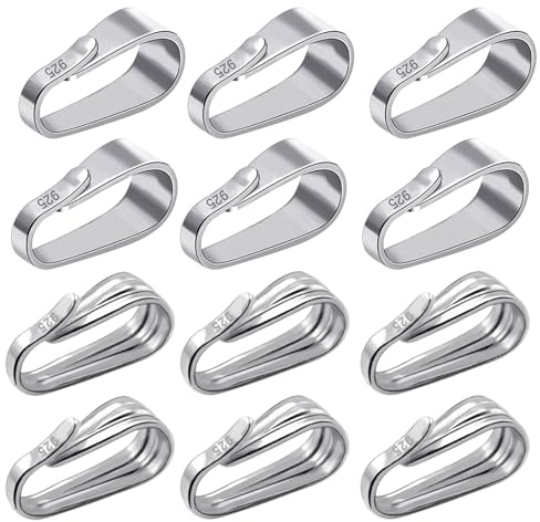 HAPPOW 12 Stück Schmuck Anhänger Ösen 925 Silber, Collierschlaufen Sterling Silber 925, Kettenverschluss Silber, Anhängerschlaufen Ösen Glänzend/Gestreift, für Ohrringe, Halsketten, Kunsthandwerk