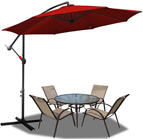 Vkechh Sonnenschirme Ø 350cm, Ampelschirm mit Ständer und Kurbe, 160g/m² Polyestergewebe, UV30+, Großer Sonnenschutz Terrasse für Pools, Balkone und Gärten, Rot