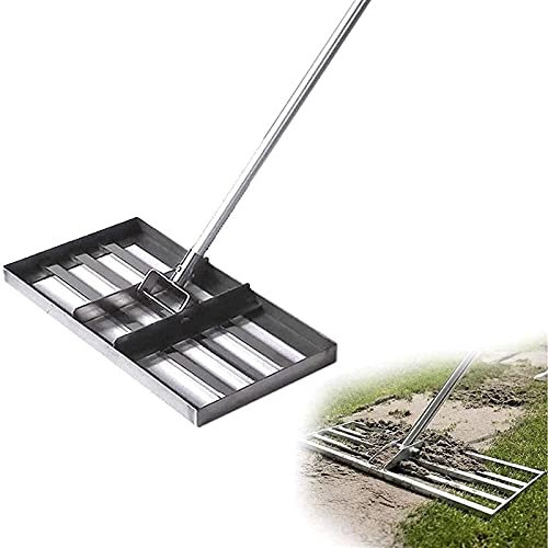 Râteau de nivellement de pelouse, râteau de nivellement de pelouse, râteau de nivellement de pelouse de 4,5 pieds avec poteau en acier inoxydable, nivelle facilement le sol ou la terre, conv