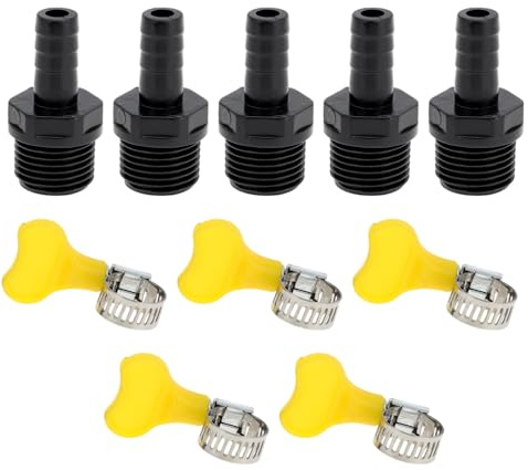 Hihaha Conector Recto de Tubería de Rosca Macho 1 BSPT de 25/64 con Conexión de Manguera de Plástico y 5 Abrazaderas 5 Pzas