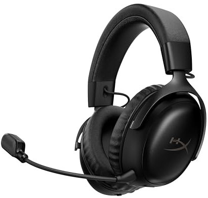 HyperX Cloud III S – Kabelloses Gaming-Headset, Multiplattform, 2,4 GHz, Bluetooth, Akkulaufzeit bis zu 120 Stunden, 2,4 GHz, 53-mm-Neigungstreiber, 10-mm-abnehmbares Mikrofon – Schwarz