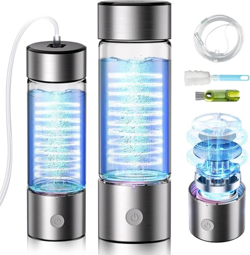 IUHFSIFS 2 In 1 Neuer Wasserstoff-Wasserflasche - 5000PPB【Neu SPE PEM-Technologie】Doppelte Wasserstoffkonzentration, Wasseraufbereitung in 3 Minuten, 450ml Silver