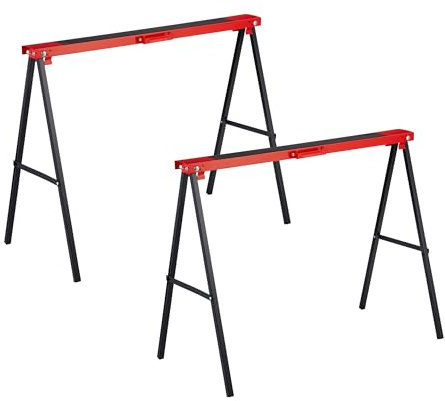 Relaxdays Cavalletto da Lavoro, Set da 2, 78 x 100 x 49 cm, Resistente Fino a 100 kg, Pieghevole, in Acciaio, Rosso Nero