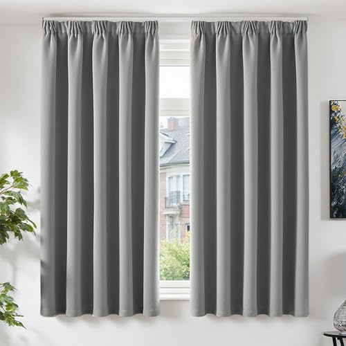 TOPICK Vorhänge Gardinen Verdunklungsvorhänge 2er Set H175xB140 Hellgrau | Vorhänge Blickdicht Wohnzimmer Gardinen mit Kräuselband Schlafzimmer Blackout Curtain Gardinen für Schienensystem Übergardine