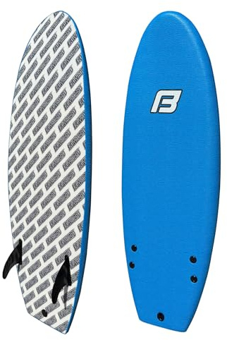 4'10 FUNBOARD Beginner Learning Softboard Surfboard Foam - Includes (2) Fins and a 6’ Foot Leash - Crocodile Skin Top Surface for Grip. Kids and Teenagers Blue