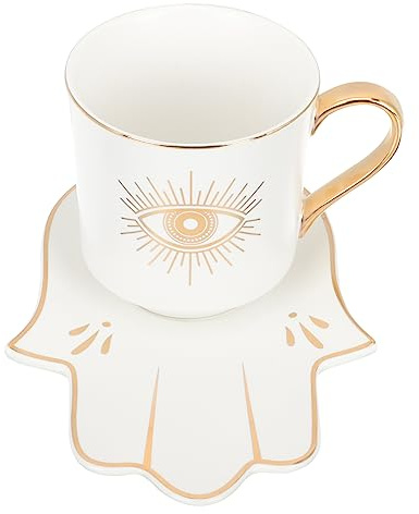 Sosoport Tasse à Café Céramique avec Soucoupe Œil Décoratif Tasse à Thé Pratique pour Bureau et Maison Service Hôtelier Élégant