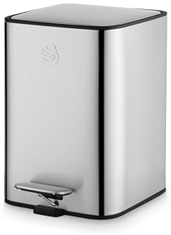 Swan 5L Compact Pedal Bin Steel | Soft-close lid, Fingerprint-resistant finish, Removable inner bucket