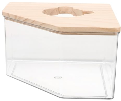 JOINPAYA Sandbadewanne für Hamster Mäuse und Chinchillas Durchsichtiger Acryl-Container mit Holzdeckel Einfach zu Reinigen Verstauen