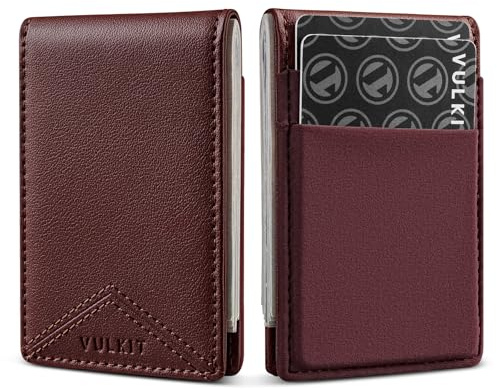 VULKIT Portefeuille fin avec pince à billets – Porte-cartes de crédit fin minimaliste avec poche avant pour homme, en cuir avec pince à billets magnétique, peut contenir de l'argent et des cartes