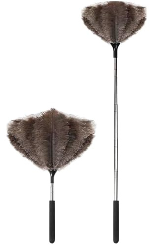 SiumPklay 40 Inch Adjustable Telescopic Ostrich Feather Duster with ​Stainless Steel Handle​ – Fluffy Natural Feathers for Ceiling, Fan, Blinds, and Car Cleaning