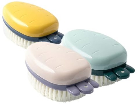 JEWEDECO 3pcs Multi-purpose Shoe Cleaning Brushes with Soft Bristles Dual-ended Design for Large Areas and Corners Gentle Shoes and Clothes Includes Green Yellow Purple Carrot-shaped