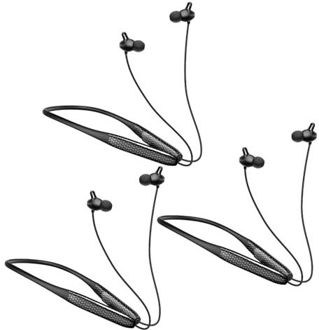 CXPSUE Wireless Earbuds Neckband Headset, 3 Pack Bluetooth Headphones, 60H Long Playtime, IPX4 Water-Resistant, ENC Noise Reduction, 10Min Charge for 10 Hour Use (Black)