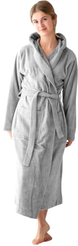 SIEGENTHAL® Damen Bademantel Frottee Velours aus 100% Baumwolle mit Kapuze, flauschiger Morgenmantel, Saunamantel, Hausmantel, Wellness Bademantel