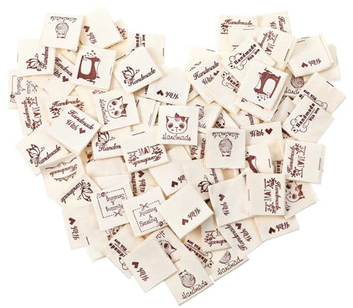Thinp 100 Stück Handmade Label zum Annähen Kleideretiketten Personalisierte Nähetiketten Handgefertigte Label Handmade für Textiletiketten Stoffetiketten für Nähen Kunsthandwerk Stricken