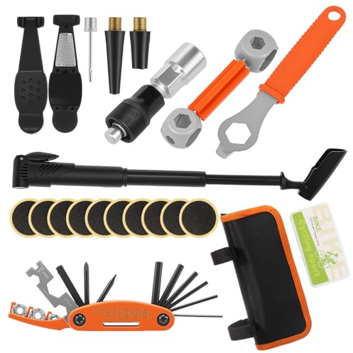 Gatphy 16 in 1 Fahrrad Reparaturset mit Satteltasche Bike Repair Kit Reifenfüller Reifenreparaturset Schraubenschlüssel Ventilschaft Ballnadel für Fahrräder Elektrofahrräder Mountainbikes