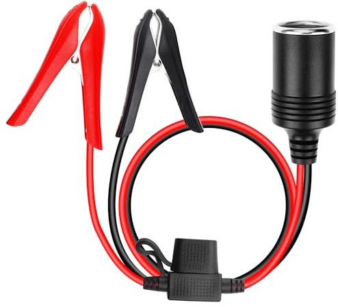 PNGKNYOCN 12V Battery Alligator Clip to Cigarette Lighter Extension Cable Featuring a 10A Fuse 18AWG for Vehicles, Outdoor Power Sources and Various In-Car Devices（0.6M）