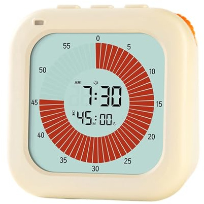 FANSHINUO Temporizadores visuales de 60 minutos para gestión de tiempos de estudio, reloj despertador silencioso con pantalla LCD y perilla giratoria