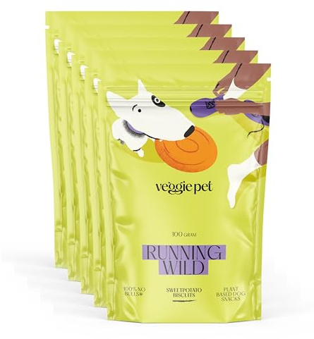 VeggiePet Sweet Potato Biscuits - Snacks para Perros - 5x100 g - 100% Veggie - Running Wild