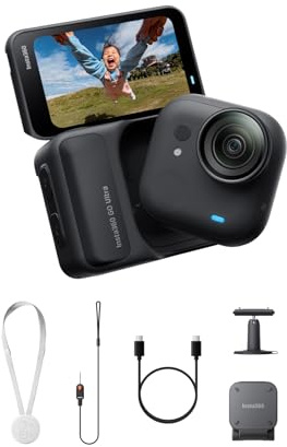 Insta360 GO Ultra Essentials-paket – Liten 4K-vloggingkamera, Hands-Free, POV-kamera, 1/1.28-sensor, 53 g lätt, 156° FOV, 200 minuters batteritid, magnetisk bärbar actionkamera för sport, vlog
