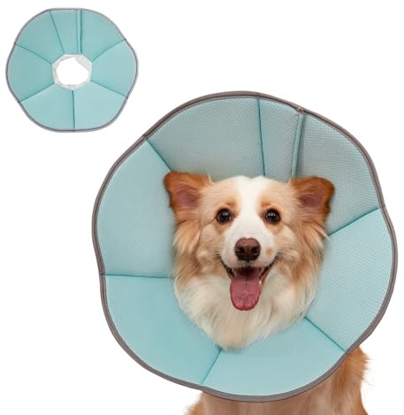 GGW Halsband hund mjuk, hundkrage läckageskydd andningsbar, justerbar skyddskrage, lämplig för husdjur efter operation eller hudklåda (ljusblå, XL (hals:))