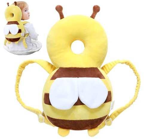 Protector de Cabeza para bebé Mochila Arneses Correas Protección para la Cabeza con Relleno chirriante en Forma de Abeja con Correa para el Pecho Transpirable Ajustable Antideslizante para