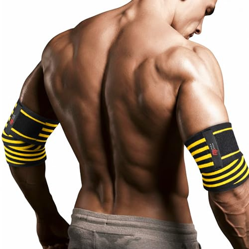 MuscleForge Ellenbogenbandagen für Kraftsport, Bodybuilding, Gewichtheben, Bankdrücken - Elastische Bänder mit Klettverschluss für Herren, Ellenbogen bandagen zur Gelenkstabilisierung