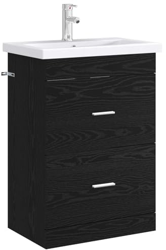 vidaXL Meuble sous lavabo de Salle de Bain Chêne Noir