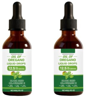 Oreganoolja med svartfröolja flytande droppar | Stöder vitalitet och matsmältningskomfort, för män och kvinnor, 2 Fl Oz