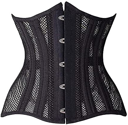 SHAPERX Women 26 Steel Boned Mesh Corsets Longline Heavy Duty Waist Trainer Long Torso Cincher,SZ1794-Black-M
