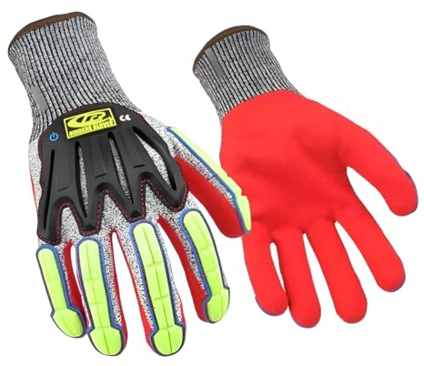 Ringers Guanti 065 R-Flex Impact Nitrile – Guanti da impatto leggeri, massima flessibilità, XXL, grigio, rosso (065-12)