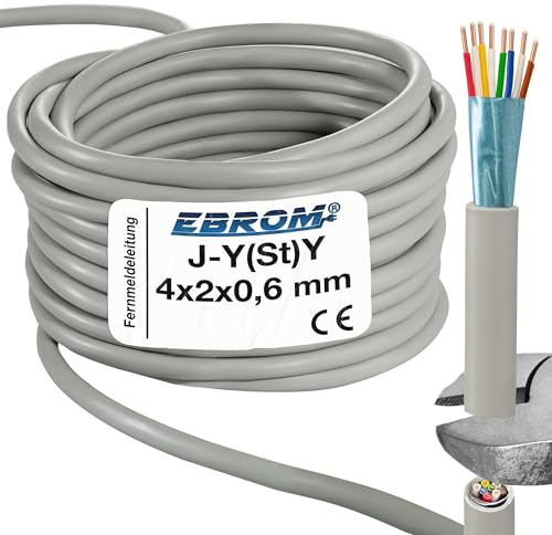 EBROM 100 Meter Fernmeldeleitung - Telefonleitung J-Y(St)Y 4x2x0,6 mm 100 m | Telefonkabel geschirmt - Telekommunikationskabel zur Datenübertragung z.B. für Sprechanlagen, Klingelanlagen, Telefon etc.