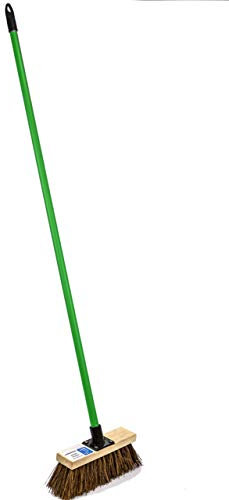 Stiff Garden Sweeping Brush Outdoor Broom 10 Inch Wide Natural Bassine Hard Bristle Sweeper with Wooden Head and Screw Fit Metal Handle Clean and Sweep Your Garden Path Yard Driveway & Outdoor Areas