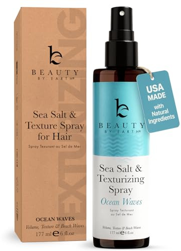 Beauty by Earth Sea Salt Spray - Aloe-Enhanced Beach Waves without Dryness, Texture & Volume Spray for All Hair Types, USA Made with Organic Ingredients, Ocean Waves Scent 6oz