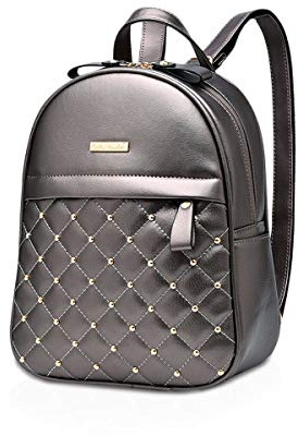 NICOLE ET DORIS Femmes Sac à dos Mode Sac à dos Dames Sac à bandoulière avec rivet Treillis Décontractée sacs à l'épaule Sac à dos faux cuir Gris argenté