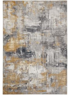 -LUXOR- living Teppich Wohnzimmer Prima im Vintage Design - Wohnzimmerteppich Teppich Kurzflor Digitaldruck in zeitlosem Design Grau-gelb 120 x 170 cm