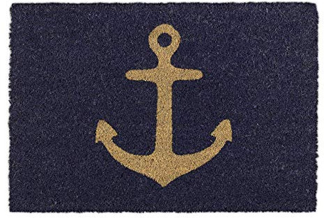 Relaxdays Zerbino Ingresso Casa, 40x60 cm, Tappetino con Disegno Ancora, Tappeto Fibra di Cocco, Indoor e Outdoor, Blu