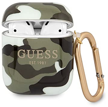 Guess Apple AirPods - Carcasa de Silicona para Apple AirPods, diseño de Camuflaje, Color Caqui
