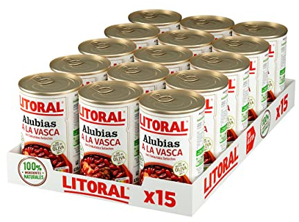 LITORAL Alubias a la Vasca - Plato Preparado Sin Gluten - Pack de 15x430g - Total: 6.45kg | Alubias a la vasca plato preparado de legumbres listo para comer, receta tradicional